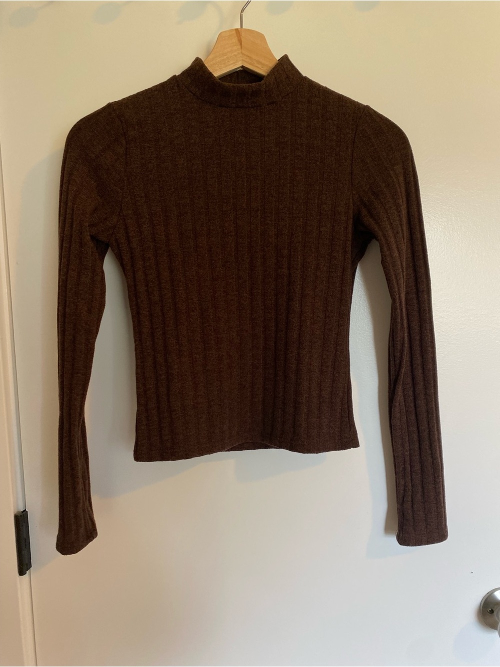 Olivia Rae Ribbed Mock Neck Long Sleeve Top - Brown